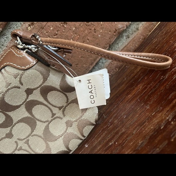 Brown Coach Signature Logo Canvas Wristlet - Picture 4 of 9